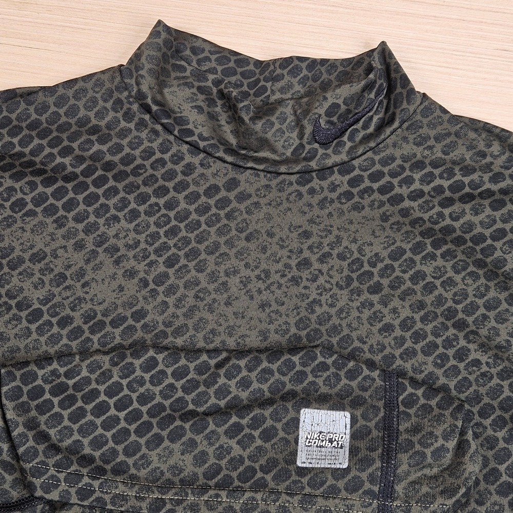 Nike Pro Combat Compression Shirt Mens L Green Snakeskin Style Mock Neck Dri-Fit
